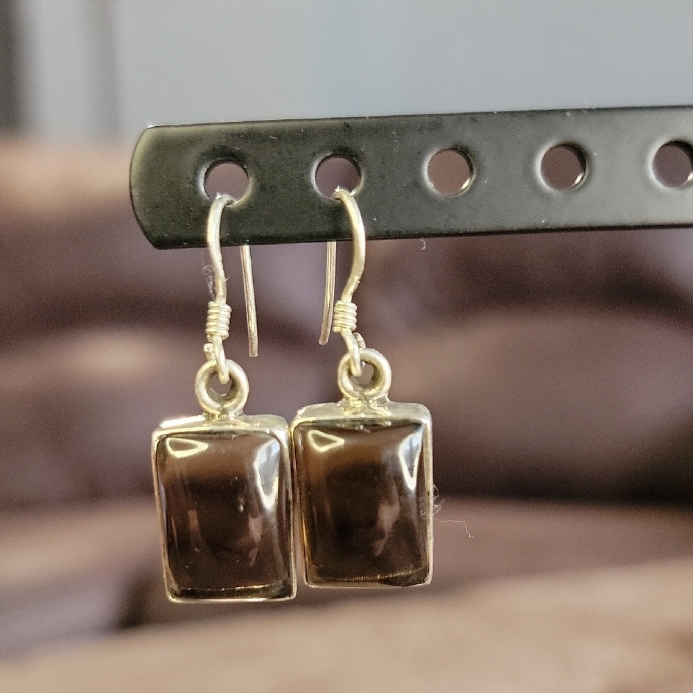 Smoky Quartz Sterling Silver Rectangular Earrings - image 6